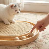 Jouet interactif de luxe 2-en-1 en bois avec boule et griffoir pour chat, idéal pour l'exercice et le jeu des chatons d'intérieur