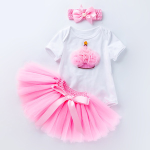 Sommer <span class=keywords><strong>3</strong></span> Stück Anzug Kleinkind Baby Mädchen 1 Jahr alte Kleidung Kleider Geburtstag - Product Image 4