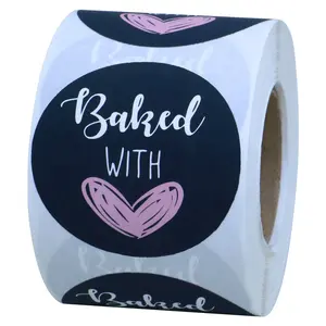 Hybsk Baked with Love Stickers 2 inch Round Stickers for Bakeries Bake Sales Gifts Presents Weddings Baby Showers Events Baking