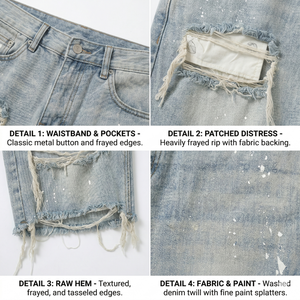 Custom Ripped Men Denim Shorts Hot Supplier Vintage Acid Wash Streetwear Jean Shorts Distressed Hip Hop Loose Shorts TKAN835 - Product Image 4