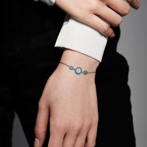 Dylam Evil Blue Sapphire Eye <b>Bracelet</b> for Women 18K Gold Plated Dainty <b>Adjustable</b> Chain Cute Eye <b>Bracelet</b> Silver Jewelry for Her - Product Image 4