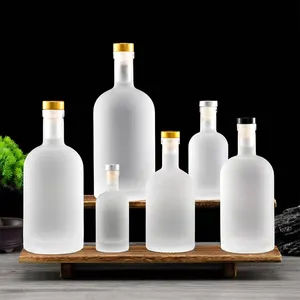 Botella de vidrio transparente esmerilado para Ginebra, vacía, 50ml, 100ml, 375ml, 500ml, 750ml, 1000ml, vaso de vodka, whisky, vino, botella de aceite de oliva con corcho