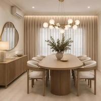 Table à manger extensible en bois de luxe, ronde à ovale, base à colonnes côtelées, style moderne minimaliste, ensemble de meubles de cuisine avec 4 chaises, 6 places