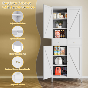 Tall Kitchen Pantry with 4 Doors 2 Drawer Freestanding Pantry Cupboard <strong>White</strong> <strong>Storage</strong> <strong>Cabinet</strong> for Dining Room Office - Product Image 2