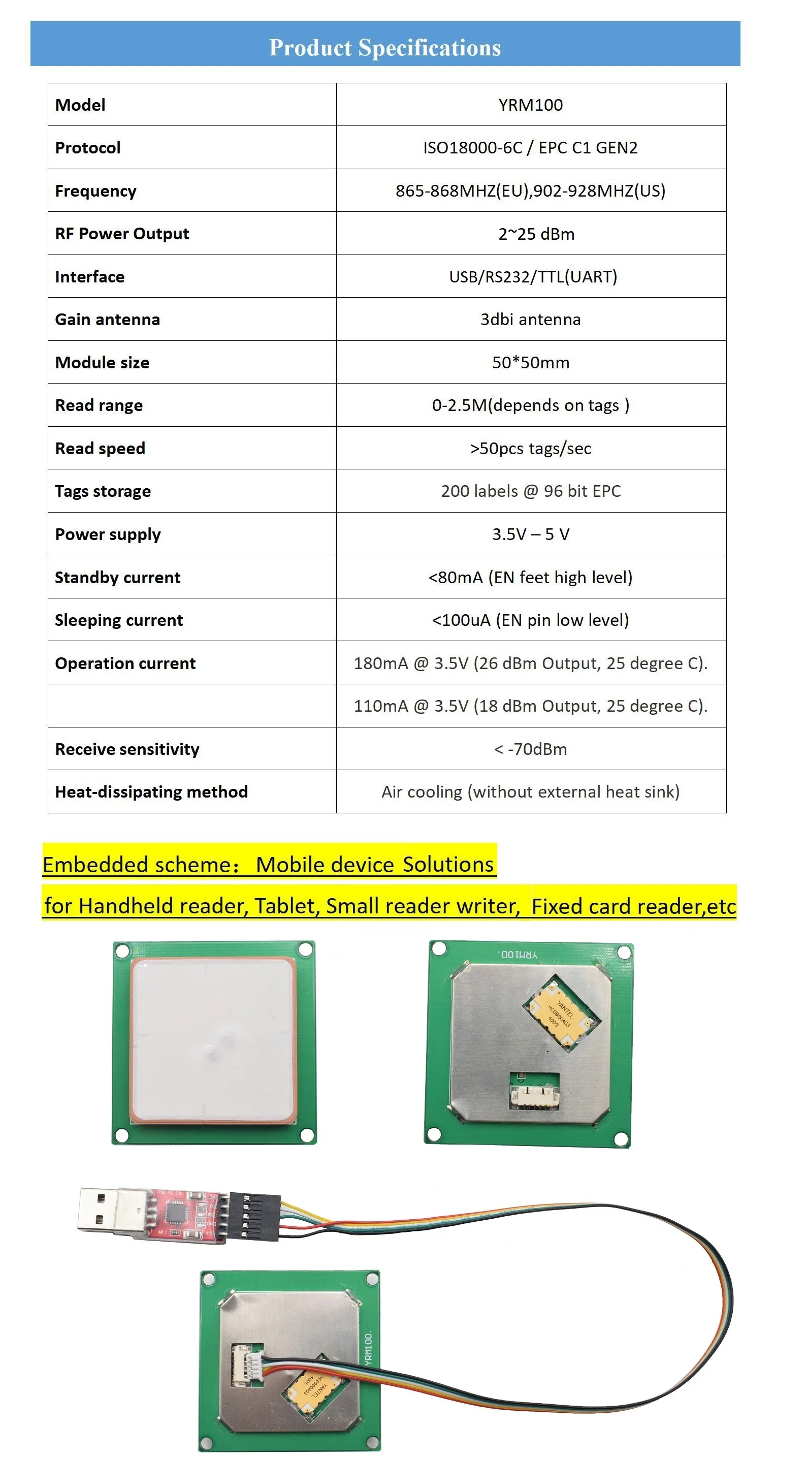 UHF RFID Integrated Module antenna all-in-one 1-2m read range with USB RS232 TTL uart free sdk support Raspberry Pi Android