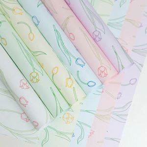 New Release 35*50cm/pcs Thick Tulip Flower <b>Pattern</b> Printing Waterproof Plastic Floral Wrapping <b>Paper</b> for Flower Material - Product Image 1