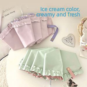 ร่มพับกันแดดกันฝนแบบสั่งทำ OEM น่ารัก ขอบระบายสีสันสดใส ป้องกันรังสียูวี พร้อมด้ามจับโค้งสำหรับผู้หญิงและเด็กผู้หญิง - Product Image 2