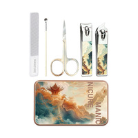 Nouvel ensemble de coupe-ongles en acier inoxydable à motifs de style chinois, cinq pièces, pour les soins des doigts et des pieds, boîte cadeau personnalisable avec impression
