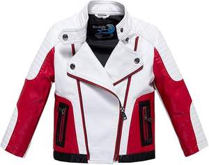 Blouson en cuir pour enfants personnalisé, veste en similicuir matelassée pour garçons et filles, style motard pour tout-petits - Product Image 1