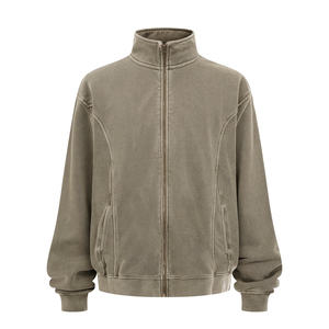 Heavyweight 430gsm Cotton French Terry Hoodie High Quality Custom YKK Zipper <b>Washed</b> Patchwork DTG Embroidery Print <b>Stand</b> Collar - Product Image 3