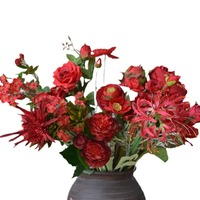 Fleurs artificielles en soie rouge et bordeaux pour mariage, banquet, cérémonie, fiançailles, arrangement floral, fournitures de bricolage