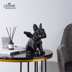 Accesorios de decoración para el hogar, escultura de <span class=keywords><strong>Bulldog</strong></span> alado dorado de lujo, artesanía de cerámica, adornos de Interior de cerámica, decoración para el hogar - Product Image 1
