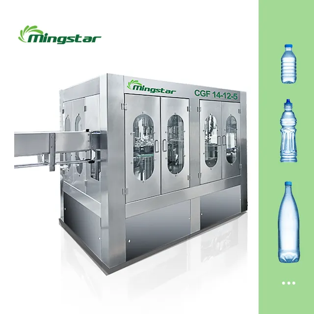 3-em-1Pequena escala CGF 8-8-3 500 ml garrafa PET lavagem enchimento tampando e rotulagem alimentador máquina máquina de enchimento de garrafa de água