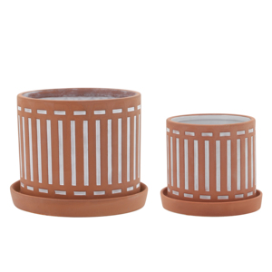 Vaso Cilindrico in Gres per Fiori, Design Lineare Moderno, Fioriere da Interno ed Esterno con Set di Sottovasi - Product Image 1
