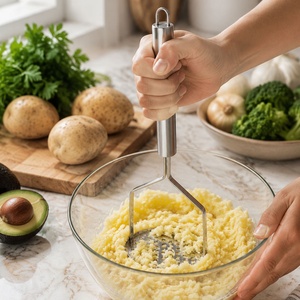 Heavy Duty Stainless Steel Metal Potato Masher Ergonomic Integrated Handle Manual Vegetable <b>Fruit</b> Ricer - Product Image 2