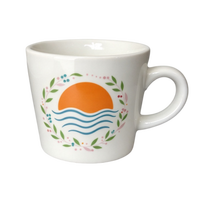 Tasse à café conique en céramique imprimée motif feuille verte et guirlande florale, avec logo personnalisé, en grès, cadeau personnalisé