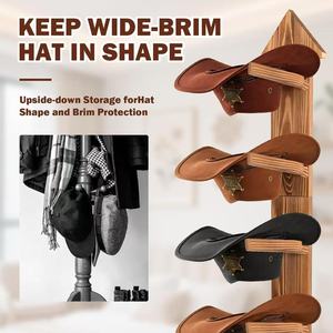 Wooden <b>Hat</b> Rack 4 Layers <b>Standing</b> Multi Layer Storage Organizer For Cowboy <b>Hats</b> Display Rack - Product Image 1