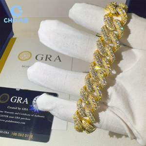 Cuban Link Bracelet 925 Sterling Silver VVS Moissanite Diamond 15MM Iced Out Cuban Link Chain Buss <b>Down</b> Hip Hop Jewelry Bracelet - Product Image 2