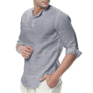 Chemises <span class=keywords><strong>en</strong></span> <span class=keywords><strong>lin</strong></span> et coton de haute qualité pour hommes, <span class=keywords><strong>col</strong></span> mandarin à manches longues pour hommes - Product Image 4