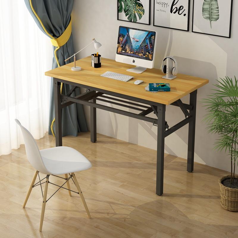 Mesa plegable de doble capa con diseño de madera amarilla.