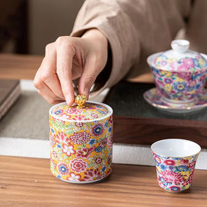 European Painted Ceramic Cylinder <b>Jar</b> Portable Home Decor for <b>Tea</b> Multifunctional Jewelry Food <b>Coffee</b> Bean Storage - Product Image 3