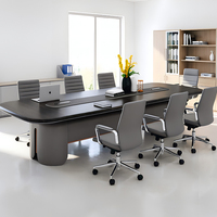 Grande table de réunion rectangulaire à bords incurvés avec rainure de gestion des câbles dissimulée, base épaisse et robuste, bureau de conférence commercial pour bureau