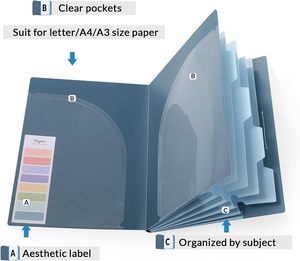 Organizzatore a Fisarmonica in PP con 5 Tasche, Cartelle Espandibili Portatili <span class=keywords><strong>per</strong></span> Documenti e Fogli, Forniture <span class=keywords><strong>per</strong></span> Scuola e Ufficio - Product Image 6