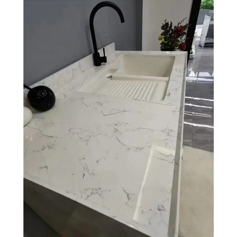 Insinyur Carrara Batu Buatan Marmer Putih untuk Vanity Top dan Ambang Jendela EST- 5020