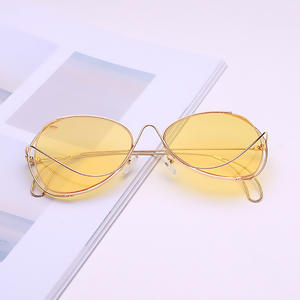 Gafas de sol con montura irregular para mujer, UV400, montura dorada ligera, lentes AC, color amarillo océano, gris, J3-1799 - Product Image 5