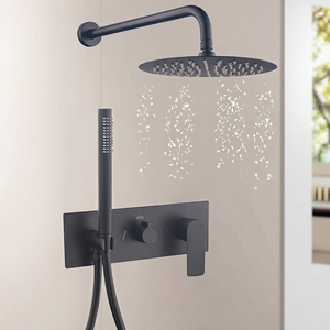 Juego de ducha termostática empotrada en la pared con una sola manija, grifo de ducha redondo con efecto lluvia en oro cepillado para baño - Product Image 2