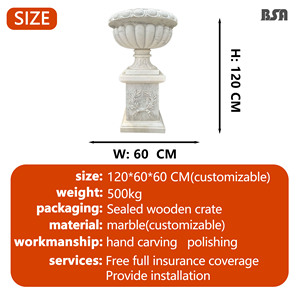Vaso <span class=keywords><strong>per</strong></span> Fiori Classico in Marmo Rotondo, Vaso in Pietra Bianca, Vaso in Marmo Stile Occidentale, Vaso in Pietra <span class=keywords><strong>per</strong></span> Decorazione Giardino - Product Image 2