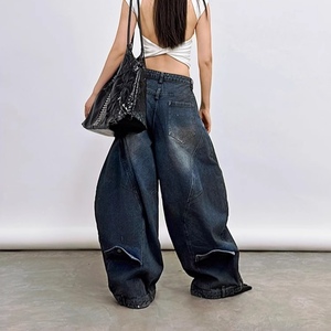 Nouveau Jean Femme Vintage Délavé à Taille Inversée Coupe Large Tendance - Product Image 3