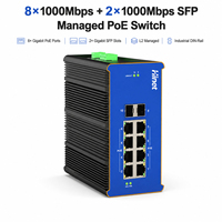Switch PoE Industrial Gigabit de 8 Puertos con Entrada de 44-57V, Switch de Red Ethernet L2 Administrado para Riel DIN con 2 Puertos SFP Uplink