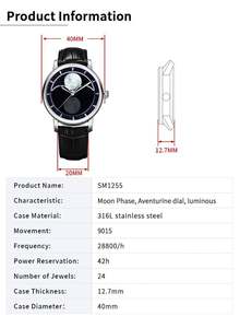 Montre mécanique de luxe en acier inoxydable avec breloque en métal, logo de marque personnalisé, aventurine, luminescente, automatique - Product Image 4