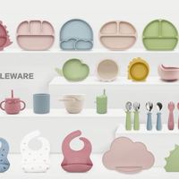 Vaisselle sans BPA en gros d'usine, ensemble de dîner pour enfants, bol d'alimentation en silicone, plaque d'aspiration pour tout-petits, ensemble de sevrage en silicone