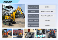 Mini Excavadora Personalizada de Fábrica KN12-9 de 1.2 y 2.5 Toneladas, Nueva Miniexcavadora KAISNA con Motor EPA, Excavadora Agrícola de 4 Toneladas