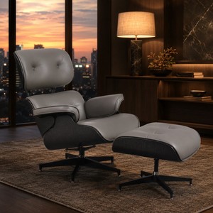 Fauteuil de salon en cuir véritable avec repose-pieds, coussin rembourré en contreplaqué moulé pour usage professionnel et réception, fourniture OEM personnalisée B2B - Product Image 1