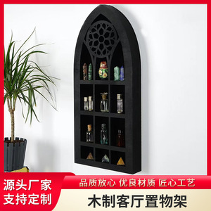 Gothic Wooden Wall <b>Shelf</b> 42x18cm Multi-layer Display <b>Rack</b> For Crystals And Decorations Living Room Storage - Product Image 5