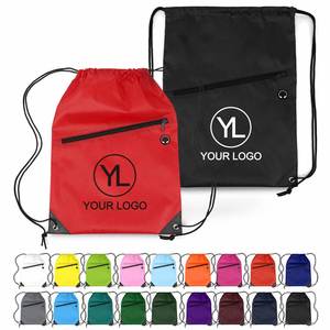 Custom Logo Front Zipper Pocket Drawstring Bag Cinch <b>Backpack</b> Sports Sack for Trade Show Giveaways - Product Image 1