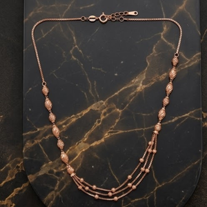 Collier Mala italien en argent 925, finition or rose, chaîne à plusieurs rangs, bijoux de créateur, collier à perles pour femmes - Product Image 3