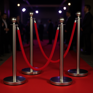 Poteaux de séparation en acier inoxydable avec corde en velours de 1,5 m, barrières de sécurité pour tapis rouge, tourniquets pour le contrôle d'accès aux lieux - Product Image 2