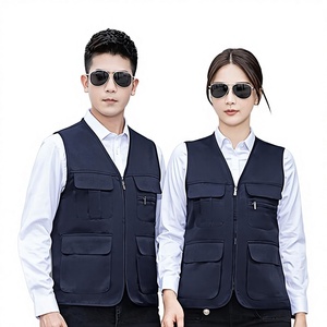 Vêtement de travail, gilet à col en V multi-poches avec fermeture éclair, vêtements de photographie, gilet de bénévole, logo personnalisé, gilet en <span class=keywords><strong>toile</strong></span> 100% coton - Product Image 1