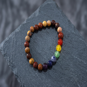 Bracelet de perles de pierres précieuses rondes fait main, style Gujarati poli, 7 Chakras, Feng Shui, artisanat en pierres semi-précieuses, cadeau de mariage - Product Image 1