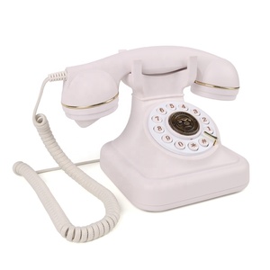 <span class=keywords><strong>Teléfono</strong></span> <span class=keywords><strong>Fijo</strong></span> Retro con Cable, Color Blanco Marfil, con Botones, Analógico, PSTN, para Escritorio, con Detalles Dorados - Product Image 3