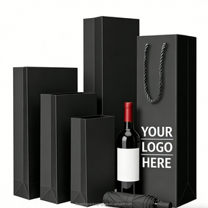Bolsa de Papel Negra Ecológica con su Logotipo y Asas Blancas para Empaque de Botellas de Vino Champagne <span class=keywords><strong>Moet</strong></span> y Paraguas - Product Image 1