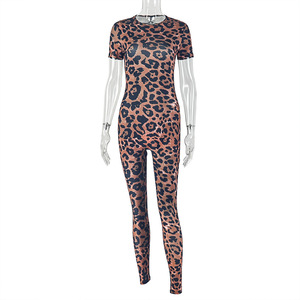 Viviblook Z0130JP02 Mono de mujer con estampado de leopardo, manga corta, sin espalda, ajustado, informal, de una pieza - Product Image 3