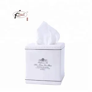 Scatola di fazzoletti di ceramica di forma quadrata contenitore di carta in gres di colore bianco scatola di fazzoletti di carta igienica personalizzata