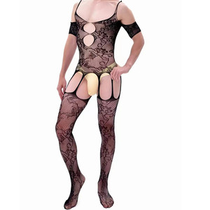 Combinaison sexy en maille pour hommes, costume de travestissement en nylon et spandex noir G480 - Product Image 3