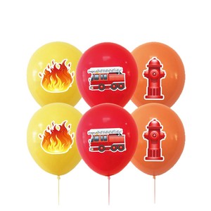 Ensemble de ballons sur le thème des camions de pompiers pour décorations de fête d'anniversaire pour enfants, ballons en plastique jetables avec camion de pompiers et - Product Image 1