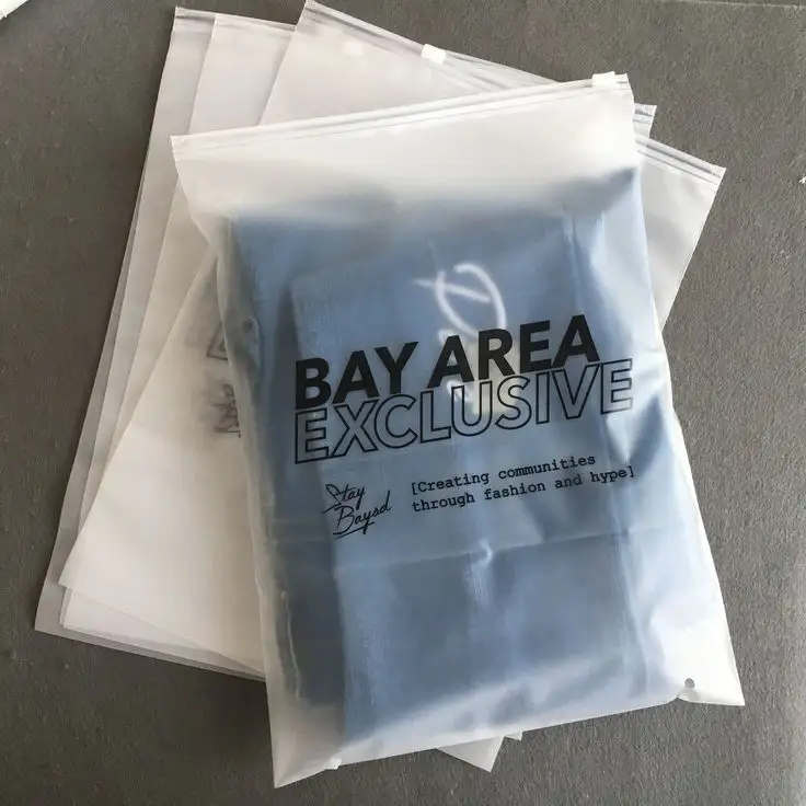 Custom own logo printed clothing garment clothes t shirt packing zipper frosted plastic packaging ziplock bag for small business